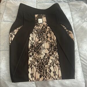 Zara Black and Tan Cut Out Mini Pencil Skirt
